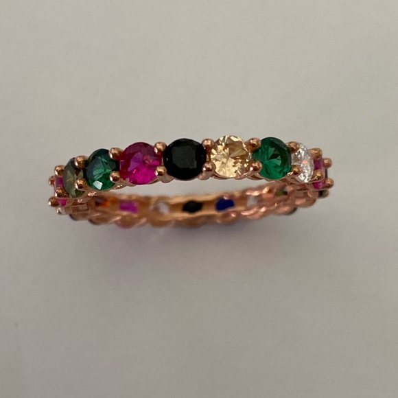 925 silver band ring round cz rose gold plated